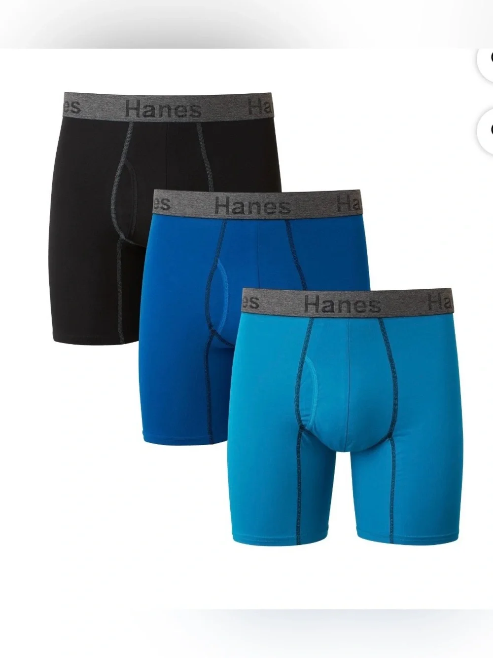 Hanes Men's 3-Pack Boxer Briefs - Black,  Blue & Turquoise Size S